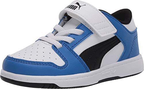 PUMA Unisex-Baby Rebound Layup Lo Hook and Loop Sneaker, White-Palace Blue Black, 5 M US Toddler