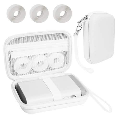 Image of Teyomi Case Compatible with NELKO P21, for NIIMBOT D110, for JADENS D110 Label Maker with 3 Roll Label Tape(Label Paper 1 /2 inch x 1 1 /2 inch (12mm X 40mm))-Hard Shell Storage Bag-White