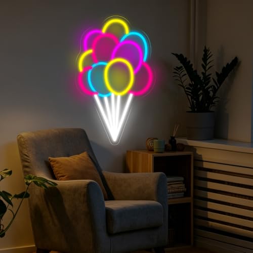 Image of Colorful Balloon Neon Sign Wedding Birthday Party Festival Wall Decor | USB Powered Dimmable LED Ligth Kids Room Decoration 16.5 inchx10.4 inch