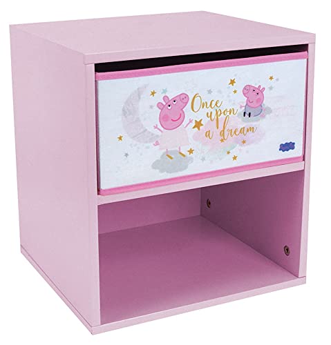 Fun House 713497 Peppa Pig Chevet/Table de Nuit avec tiroir H.36 X L. 33 X P. 30 CM pour Enfant, Blanc