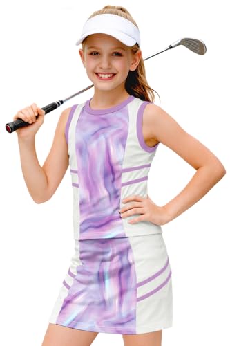 Image of AOBUTE Girls Tennis Golf Outfit Tank Top and Skirt with Shorts Set 4-12 Years