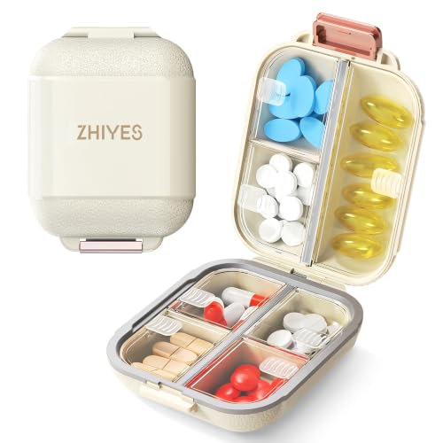 Portable Pill Organizer Pill Box with 7 Compartments Small Pill Case for Travel Daily Medicine Pill Organizer with Air-Tight Lid BPA-Free Material Pill Container (White)