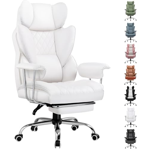 GTPLAYER Gaming Chair, Executive Office Desk Ergonomic Computer Chair with Footrest Heavy Duty High Back Lumbar Support Home Recliner Swivel Chairs (White)