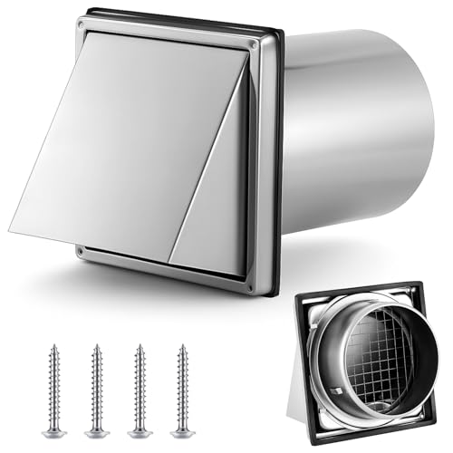 Image of Gisafai 6 Inch Outside Hooded Wall Vent Stainless Steel Exhaust Vent Cover Cap with Extension Pipe Grille Screen Backdraft Damper for Range Hood Whole House Fans and Commercial Ventilation Systems