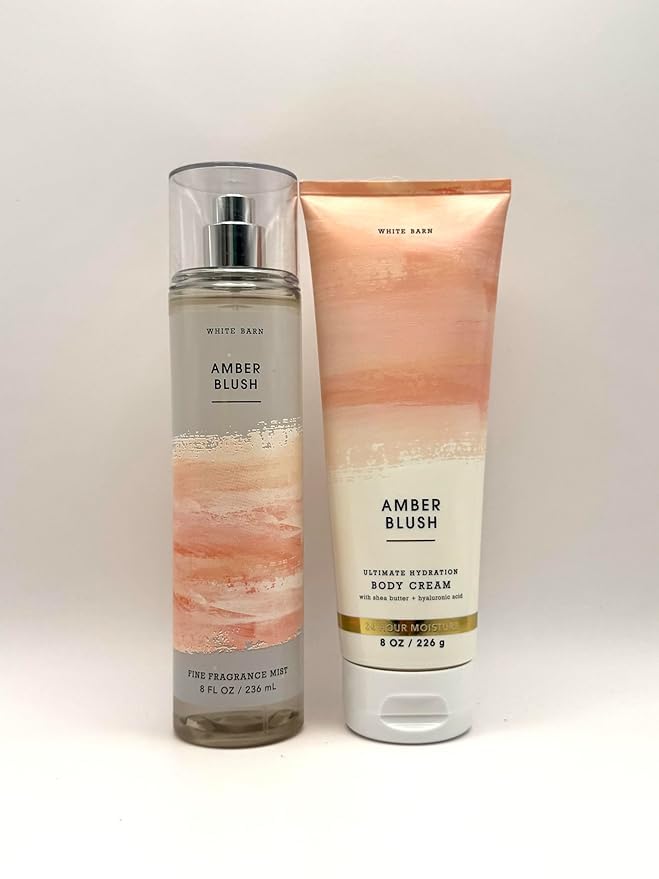 Amber Blush Fine Fragrance Mist and Body Cream Set, 8 oz Each, Ultimate Hydration with Shea Butter