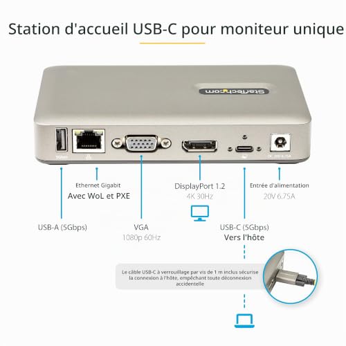 StarTech.com Dock USB C USB C vers DisplayPort 4K 30Hz ou VGA Chargement USB Power Delivery Hub USB 3.1 Gen 1 à 4 ports Station d'accueil universelle USB C pour ordinateur portable avec Ethernet Neuf - vue 3