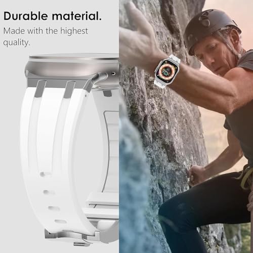 Image of Compatible Apple Ultra Watch Band 49mm 45mm 44mm 42mm Liquid Silicone Design Strap with Stainless Steel Adapter for iWatch SE Series 9 8 7 6 5 4 3 2 and Ultra for Men and Women