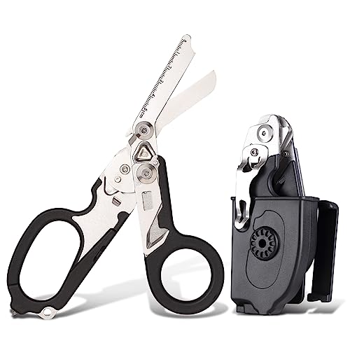 Foldable Trauma Shears- Multi Tool 6 in 1 Emergency Response Shears- Tactical Shears with Holster- Duty Trauma Scissors with Belt or Pocket Clip-in Gift Box for Nurses or Paramedic