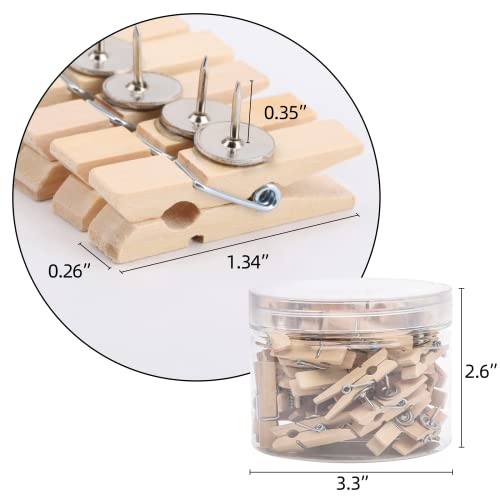 50Pcs Wooden Clips Push Pins Tacks for Cork Board Artwork for Crafts Arts Projects Photo Supplies(Wood Color)