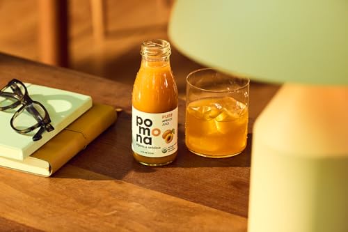 Image of Pomona Organic Apricot Juice, Cold Pressed USDA Organic Juices, 100% Apricots, No Added Sugar, Not From Concentrate, Vegan, Kosher, Non GMO, Pasteurized, 8.4 oz Glass Bottles (Pack of 12)(Packaging May Vary)