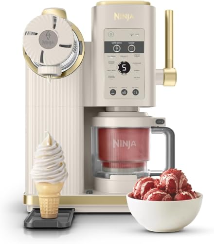 Ninja CREAMi Scoop und Swirl Eismaschine mit 2x Dosen, 13 Funktionen, macht Eis, Softserve, Gelato, Sorbet, Milchshakes und mehr, Mix-In Option, Stone Gold, NC701UKSTGD