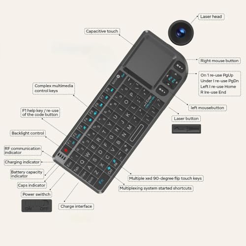 Image of XIKKART Bluetooth Mini Keyboard with Touchpad, Presenter & Backlit Keys, Rechargeable Wireless Portable Pocket Size Keyboard for Smart TV, Android TV Box, Laptop, PC, Tablet & Smartphone (Black)