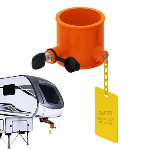 scyca Candado para remolque y autocaravana, bloqueo de enganche de rueda King Pin Lock con señal de advertencia, candado seguro para remolque King Pin, antirrobo y construcción robusta