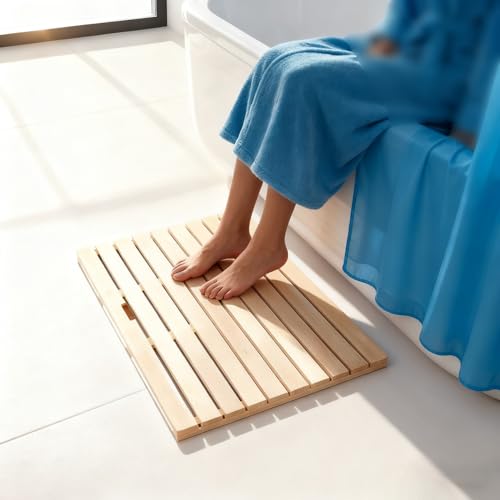 Alfombrilla de ducha de madera antideslizante e impermeable para spa, sauna, bañera, piscina y baño, uso interior y exterior