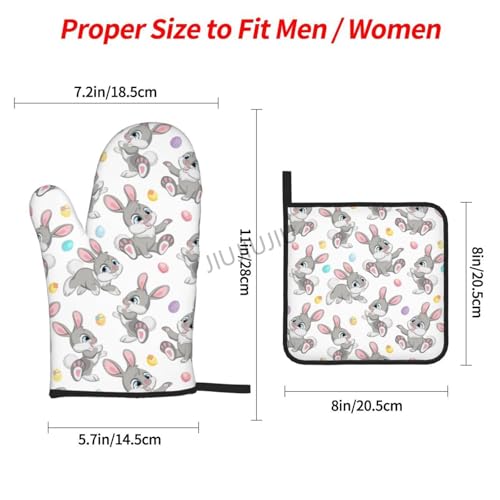 Resistant Non-Slip Potholders Oven Gloves and Pad Gray Rabbit Patterns Oven Mitts and Pot Holders Set for Baking Cooking BBQ - immagine 3