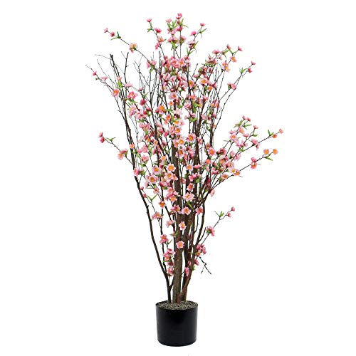 Vickerman 4' Artificial Hot Pink Blossom Tree set in Black Pot