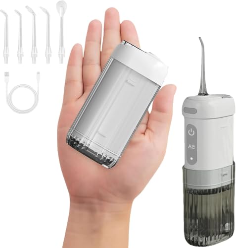 Irrigador dental portátil – 5 puntas de chorro y 4 modos, tanque de 200 ml, IPX7 impermeable, recargable para el hogar y viajes
