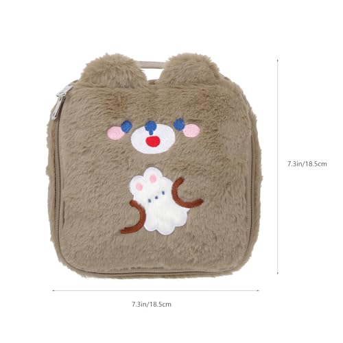 Image of DOITOOL Brown Plush Period Pouch - Large Capacity Cosmetic Bag with Zipper for Menstrual Pad Storage, Compact and Stylish for Girls