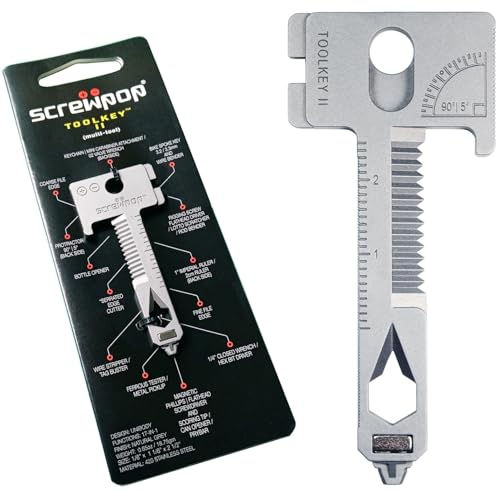 Screwpop Toolkey II Original Keyshape 17+ Multi-tool Includes Magnetic Phillips and Flathead Screwdriver Ultra Thin and Lightweight EDC Design Heat Treated Stainless Steel Silver