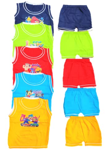 Image of Baby Boy & Girl Unisex Summer Dress 100% Pure Cotton T-shirt and Shorts - Pack of 5 T-shirt + 5 Shorts Multi colored