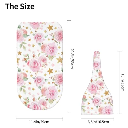 Image of Pink Floral and Gold Stars Swaddle Blanket with Beanie Hat Set Newborn Swaddle Wrap Soft Baby Receiving Blankets Baby Swaddle Blanket for Baby Boys and Girls