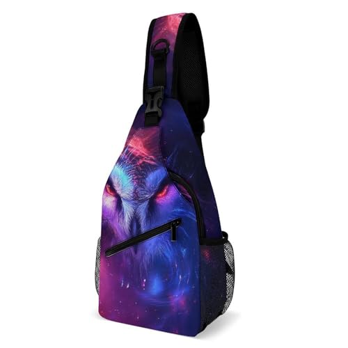 Small Cross Body Sling Bag For Women Men Mini Shoulder Bag Chest Pack For Travel Purple Blue Galaxy Owl Art