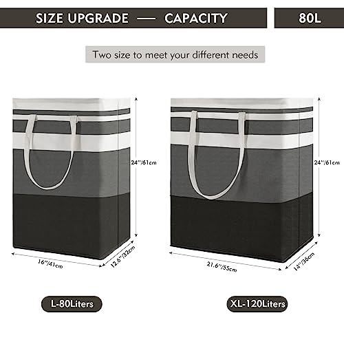 Maxsilan 80L Freestanding Laundry Basket with Extended Handle, Collapsible Large Cotton Clothes Hamper Storage Basket, Gradient Grey - Cosy Home Interiors Maxsilan 80L Freestanding Laundry Basket with Extended Handle, Collapsible Large Cotton Clothes Hamper Storage Basket, Gradient Grey - Image 3