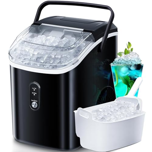 Image of Antarctic Star Nugget Ice Makers Countertop with Self-Cleaning, 35lbs /24Hrs, Portable Crushed Ice Machine with Handle /Basket /Scoop for Home, Kitchen, Office, Camping(Black)