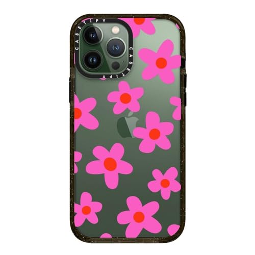 Coque iPhone 13 Pro Max CASETiFY fleurs rétro rose et noir transparent