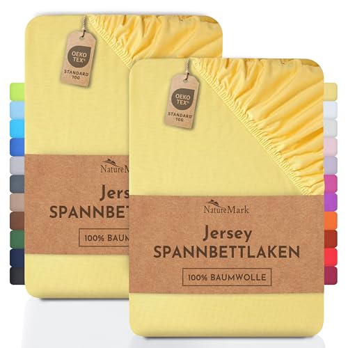 NatureMark 2er Pack Jersey Spannbettlaken, Spannbetttuch 100% Baumwolle in vielen Größen und Farben MARKENQUALITÄT ÖKOTEX Standard 100 | 90 x 200...