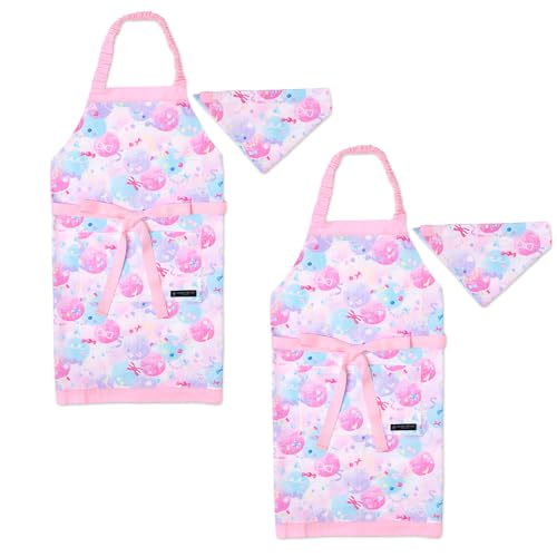 COLORFUL CANDY STYLE 子どもエプロン(130〜160cm) ふわふわキュートなキャンディポップ 2枚セット 女の子 かわいい 子供用 子供 こども エプロン 三角巾 セット ゴム キッズエプロン おしゃれ 幼児 小学生 かわいい 小学校