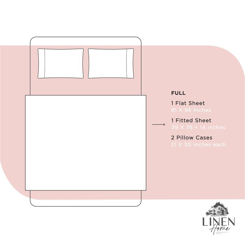 Image of Linen Home 100% Cotton Percale Sheets Full Size, English Rose, Deep Pocket, 4 Pieces Set - 1 Flat, 1 Deep Pocket Fitted Sheet and 2 Pillowcases, Crisp Cool and Strong Bed Linen