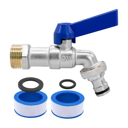 AIMEKE 1/2 Zoll und 3/4 Zoll Wasserhahn Garten Messing Kugelhahn Aussen Frostsicher -20 Auslaufhahn Hitzebeständig 120 Außenwasserhahn mit Schlauchanschlüsse (Blau-B 3/4 Zoll)