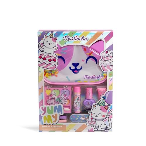 MARTINELIA - Make-up-Set für Kinder und Federmäppchen – Palette mit 6 Lidschatten für Mädchen + 1 Nagellack + 1 Lipgloss + 1 Lippenbalsam + 1 Feile + Haargummis & Kosmetiktasche – ab 3 Jahren
