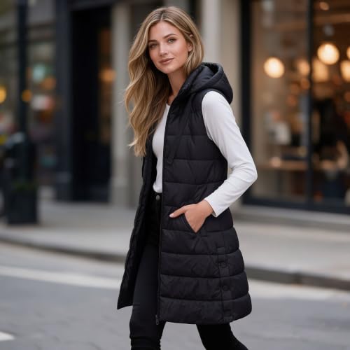 Womens Long Puffer Vest Lightweight Plus Size Quilted Jackets with Hood - image 2