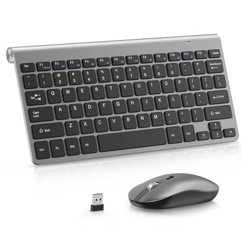 Image of cimetech Mini Wireless Keyboard and Mouse, 2.4G Portable Slim Keyboard and Mouse Set with 12 Multimedia Shortcuts for Computer, PC, Laptop, Tablet, Desktop, Android SmartTV (Grey)