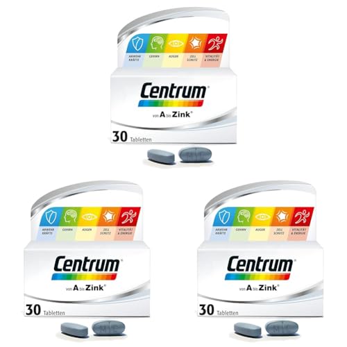 Centrum Von A bis Zink, 30 St. - Hochwertiges Nahrungsergänzungsmittel zur täglichen Komplettversorgung mit Mikronährstoffen - Verpackung kann variieren (Packung mit 3)