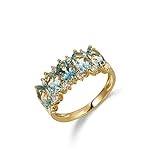 Daesar 18ct Yellow Gold Wedding Rings Women 0.288ct Diamond Ring Engagement Elegant Crown Oval Aquamarine Engagement Ring Gold Ring Size L 1/2