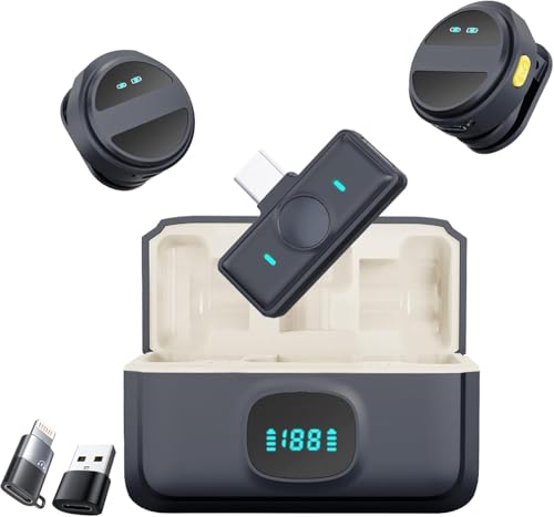 Image of coku CK-Q8 Dual Wireless Lavalier Microphone with LED Display Case, Noise Cancelling Collar Mic for YouTube, Vlogging, Recording, Plug & Play for I-Phone, Android, Type C Devices, DSLR, & Lightning