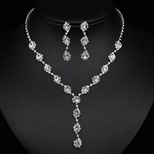 Parure bijoux mariage en cristal pour femmes avec colliers de perles et boucles