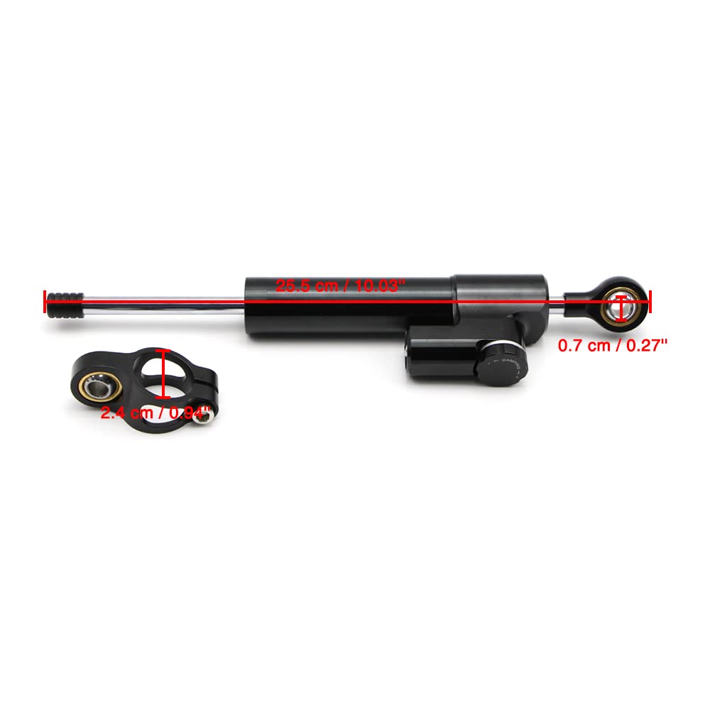 Dreamseek Stabilisateur d'amortisseur de direction pour moto universel, sécurité inversée, contrôle réglable en aluminium CNC (noir)