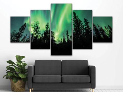 Tableau decoration murale aurore boréale nordique impression sur toile 5 pièces