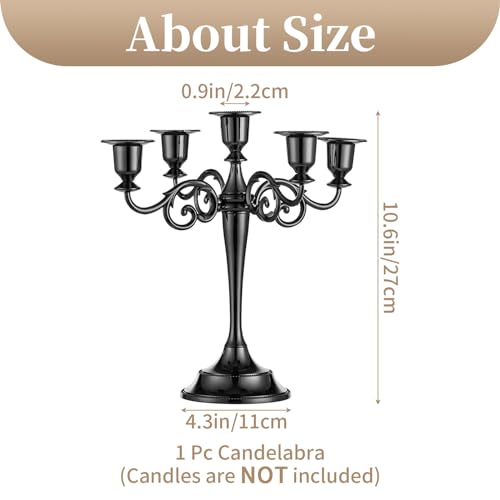 Sziqiqi Black Metal Candle Holder 5-arms Candle Stand 27cm Tall Wedding Event Candelabra Candle Stick, Black