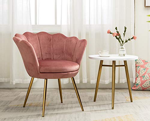 Kmax Living Room Chair, Mid Century Modern Retro Leisure Velvet Accent Chair With Golden Metal Legs, Vanity Chair For Bedroom Dresser, Upholstered Guest Chair - Dusty Pink #TOP1