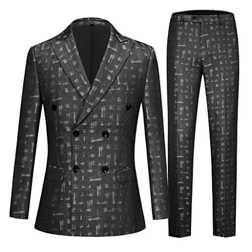 Black Men's Suit Breasted 2 Jacket Pants Groom Wedding Tip Lapel Tuxedo Official Business Suit