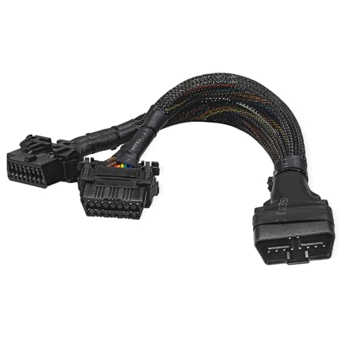 BWBWND OBD2 Splitter 16 Pin 1Male to 2Female Extension Connector Cable Splitter Universal OBDII Extension Y Flat Ribbon Cord Adapter for Car Diagnostic Scanner Car Accessories