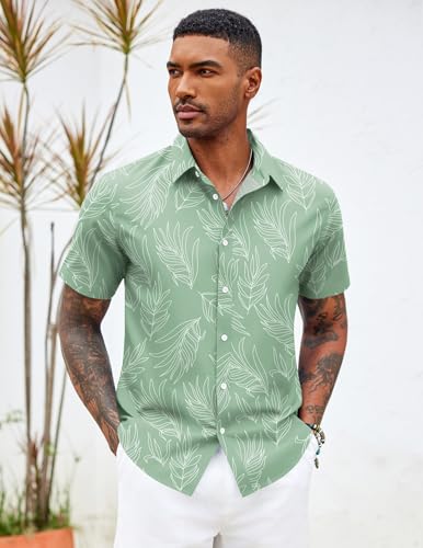 Image of COOFANDY Mens Hawaiian Shirts Short Sleeve Button Down Aloha Shirt Casual Beach Clothes