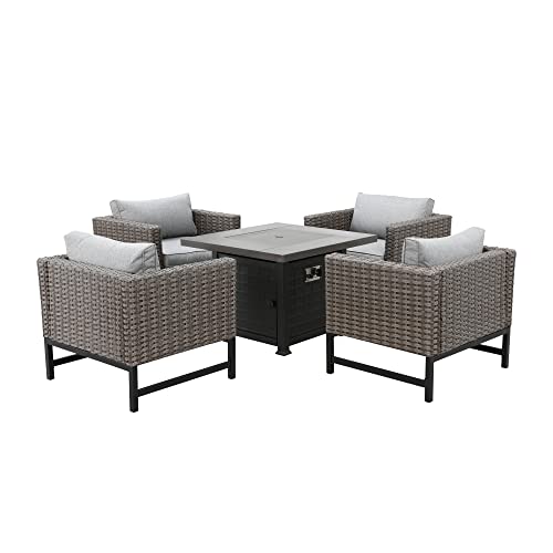 Lokatse Home 5 Pcs Outdoor Patio Furniture Set 4 Wicker Armchair With Cushions, Brown #TOP6