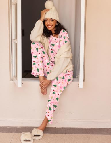 Ekouaer Women's 2 Pack Pajama Sets Long Sleeve Lounge Set Soft Comfy Pjs - image 3