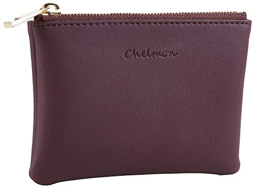 Chelmon Vegan Leather Coin Purse Pouch Change Purse With Zipper For Men Women (Red Wine) #TOP8